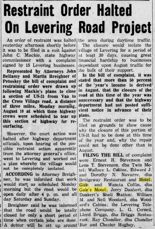 Twin Motel - 1959 ARTICLE ON ROAD CLOSING